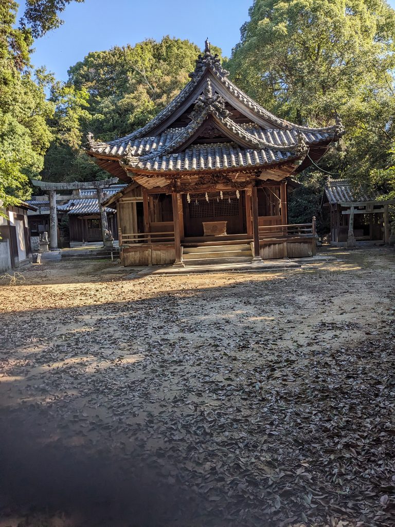 木々に囲まれた真名井神社の境内と社殿の全景